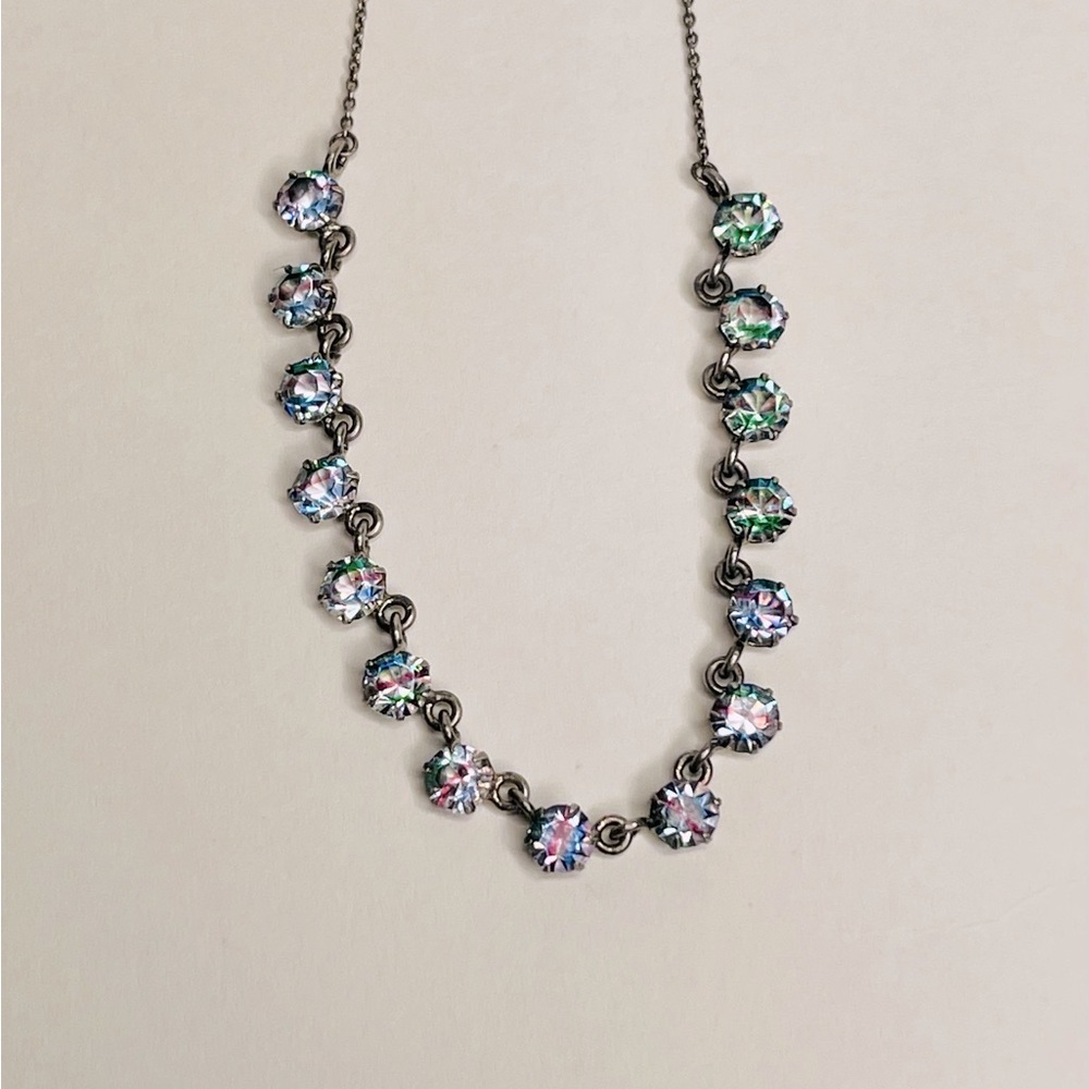 Vintage  Czech Iris Glass 835 Silver Floating 1930s  Necklace - Picture 2 of 6